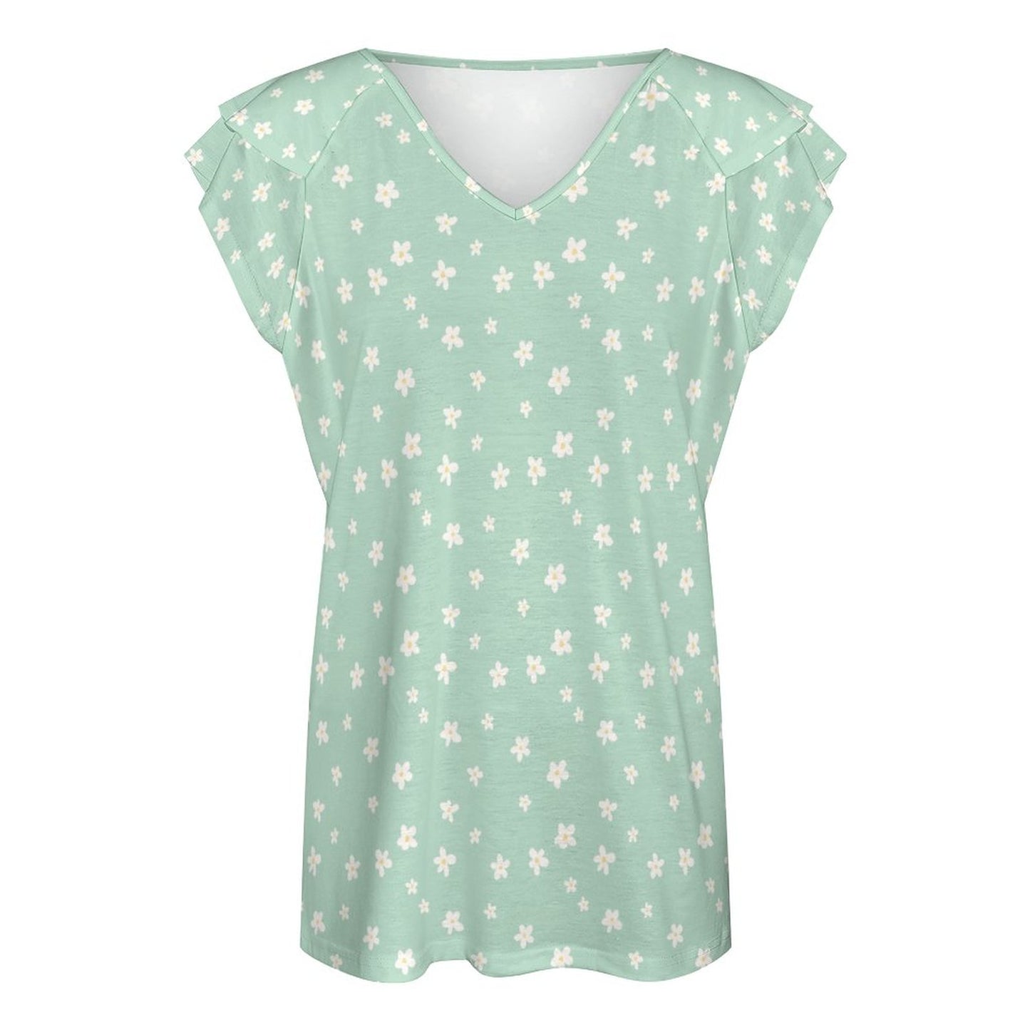 Ruffle V-Neck T-Shirt BUT (All-Over Printing)