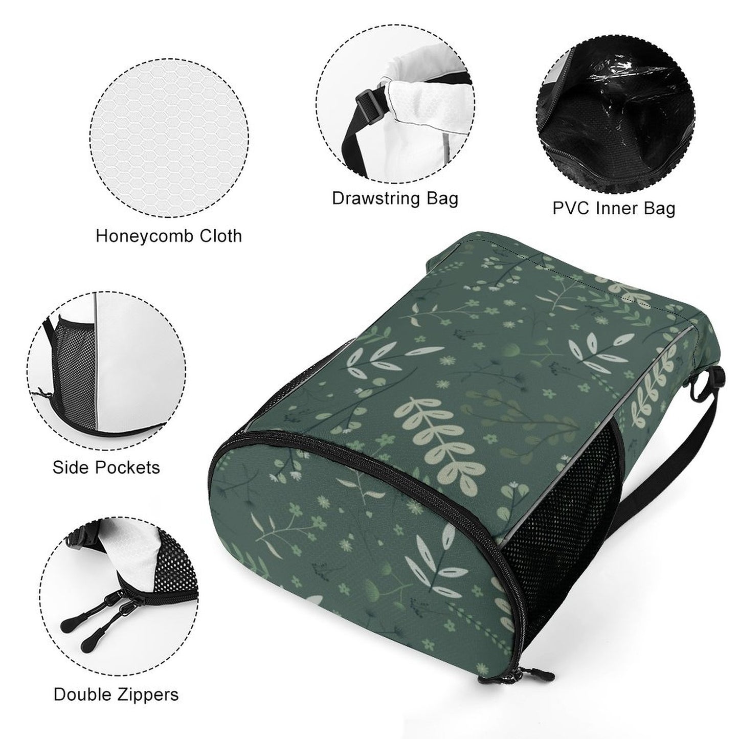 Waffle Cloth Drawstring Bag | Whispering Greens – Forest
