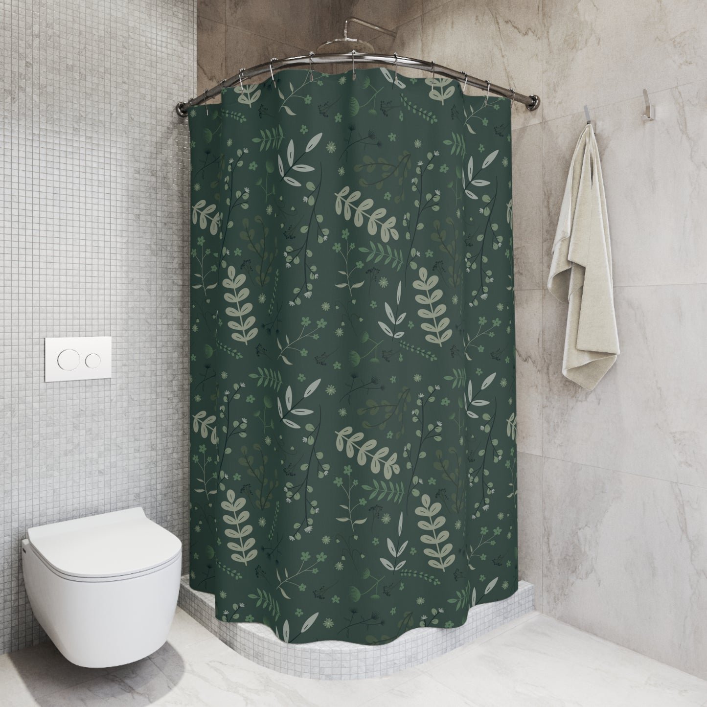 Botanical Green Shower Curtain - Nature-Inspired Bathroom Decor