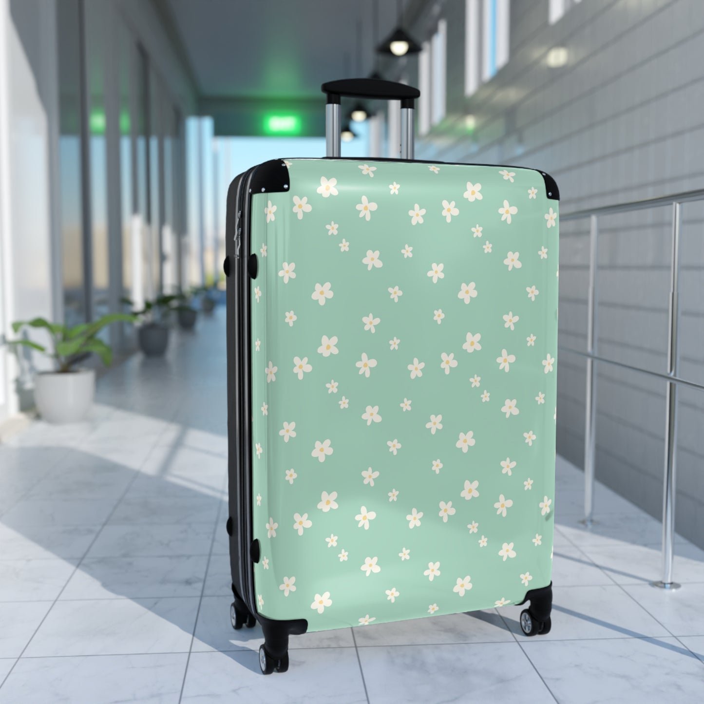 Sage Daisy Print Suitcase - Stylish Travel Luggage for Adventurers