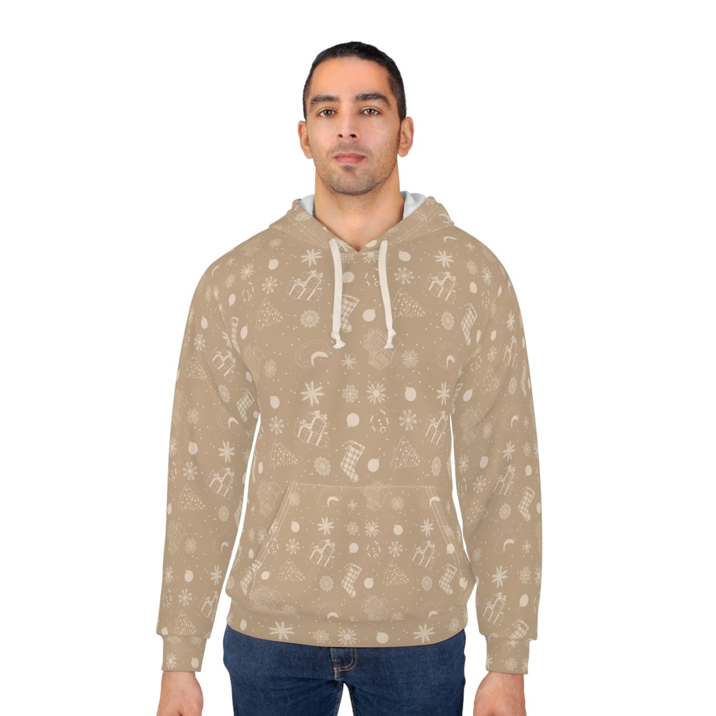 Beige Christmas - Cozy Winter Holiday Pullover Hoodie with Festive Print