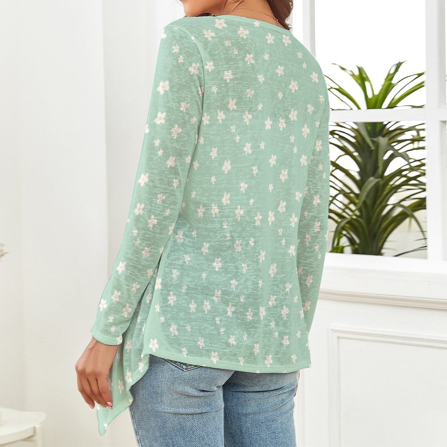 Drop Shoulder Women's Open Shirt with Irregular Hem NZ050 (All-Over Printing)