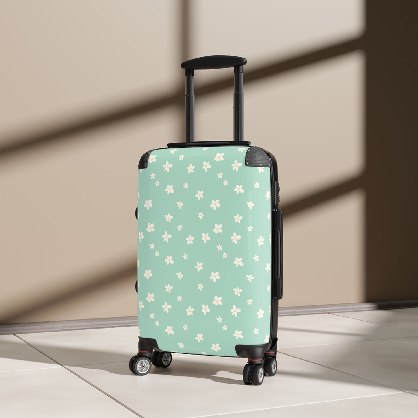 Sage Daisy Print Suitcase - Stylish Travel Luggage for Adventurers
