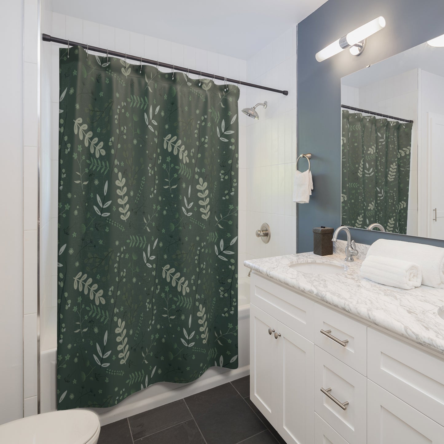 Botanical Green Shower Curtain - Nature-Inspired Bathroom Decor