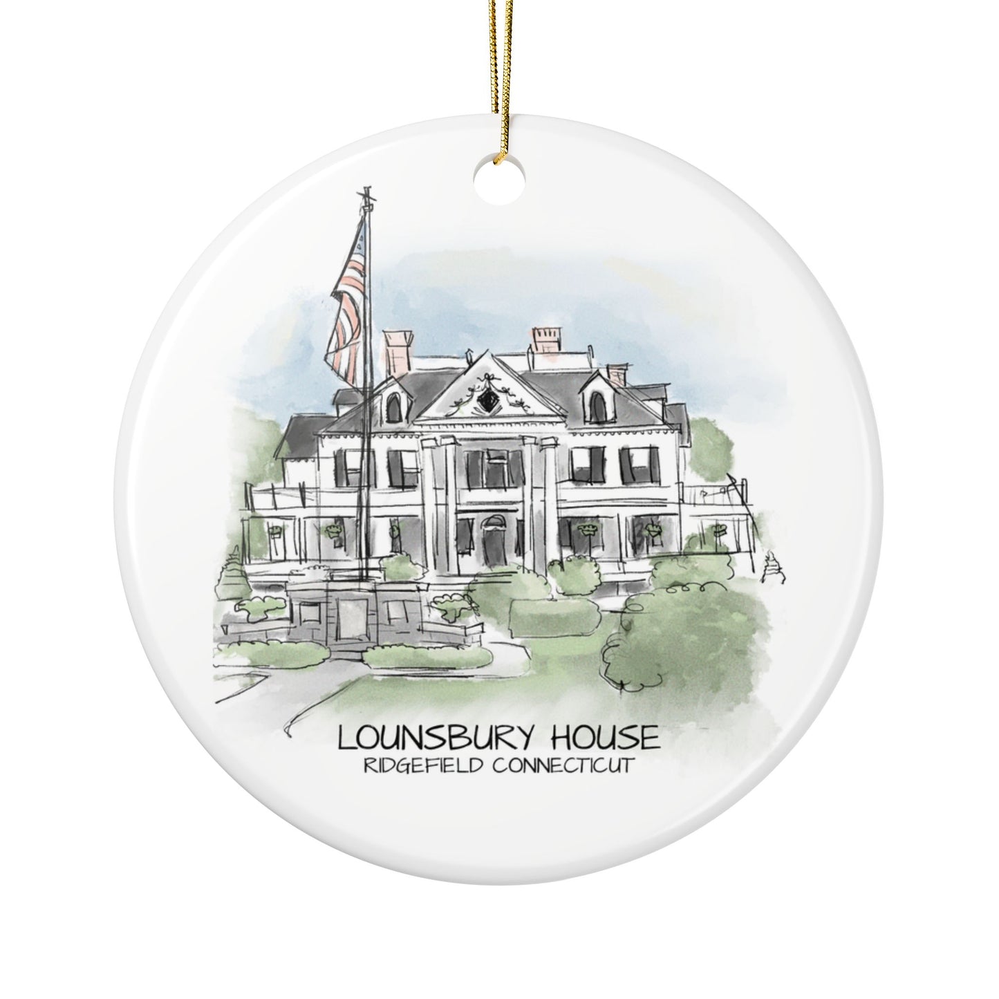 Lounsbury House Ceramic Ornament - 2-Sided Holiday Decoration