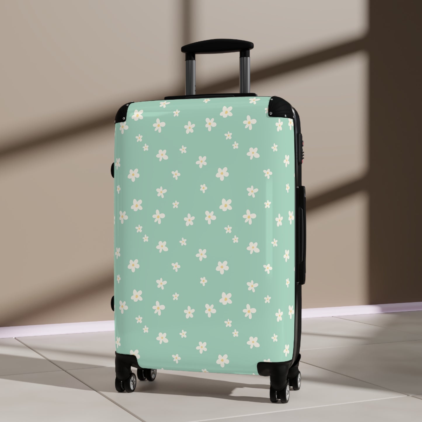 Sage Daisy Print Suitcase - Stylish Travel Luggage for Adventurers