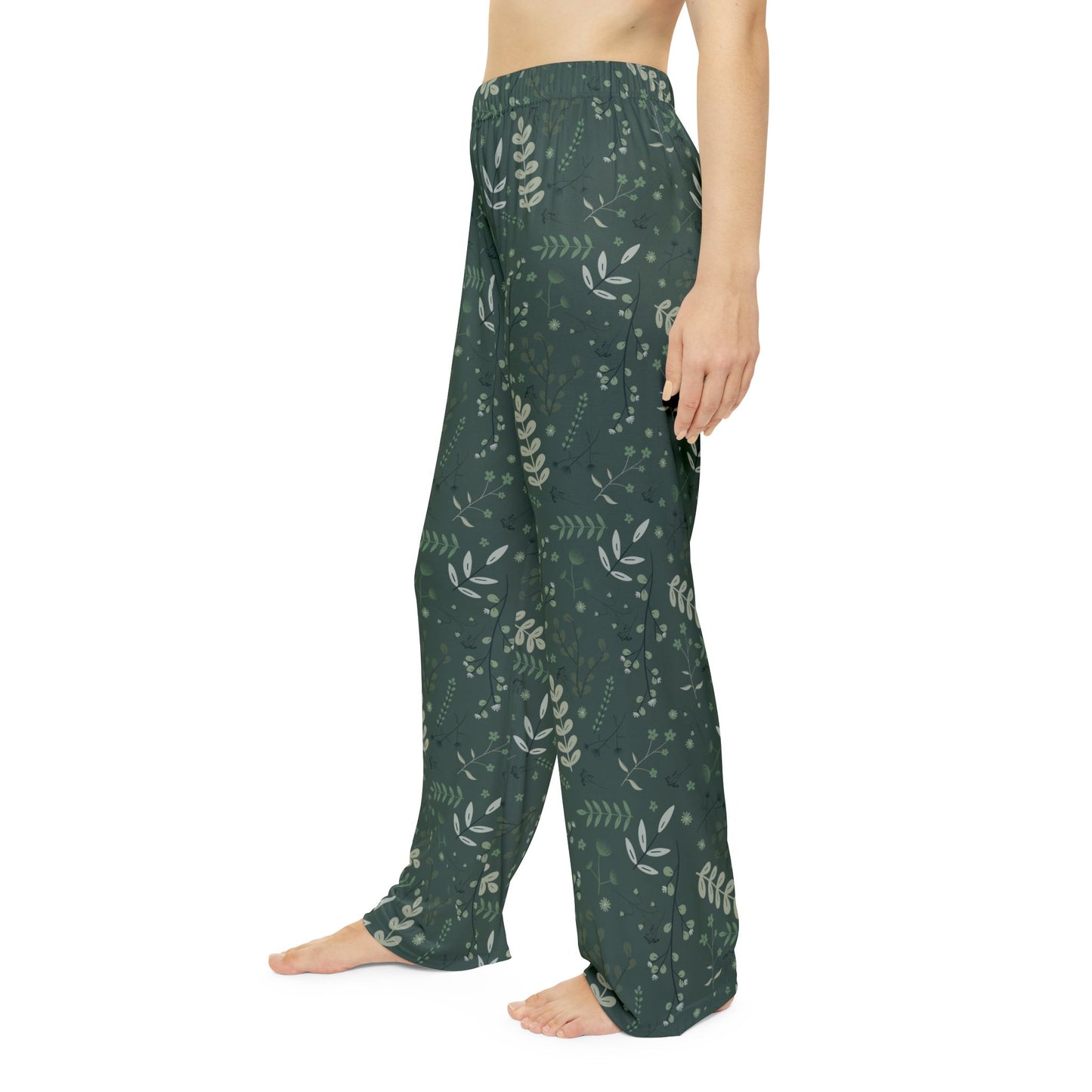 Cozy Women's Pajama Pants with Green Leaf Print | Comfortable Sleepwear for Relaxation & Home