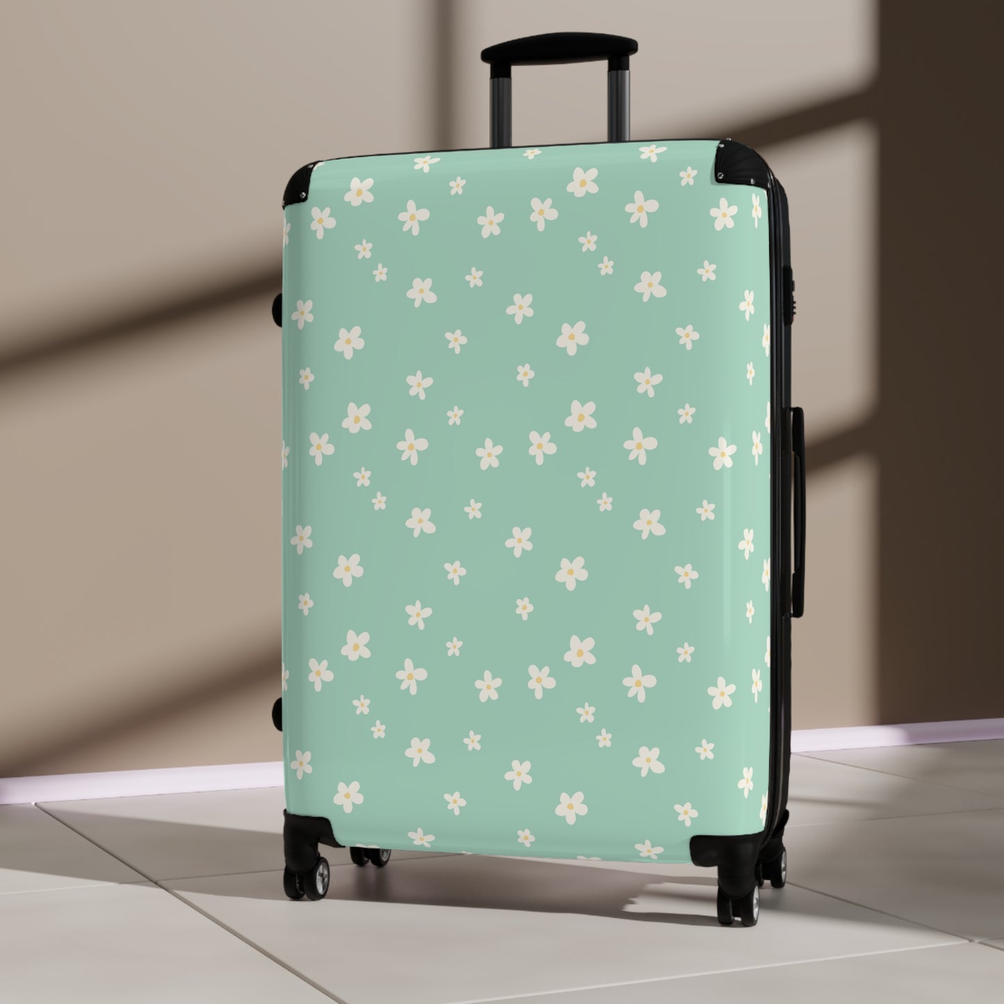 Sage Daisy Print Suitcase - Stylish Travel Luggage for Adventurers