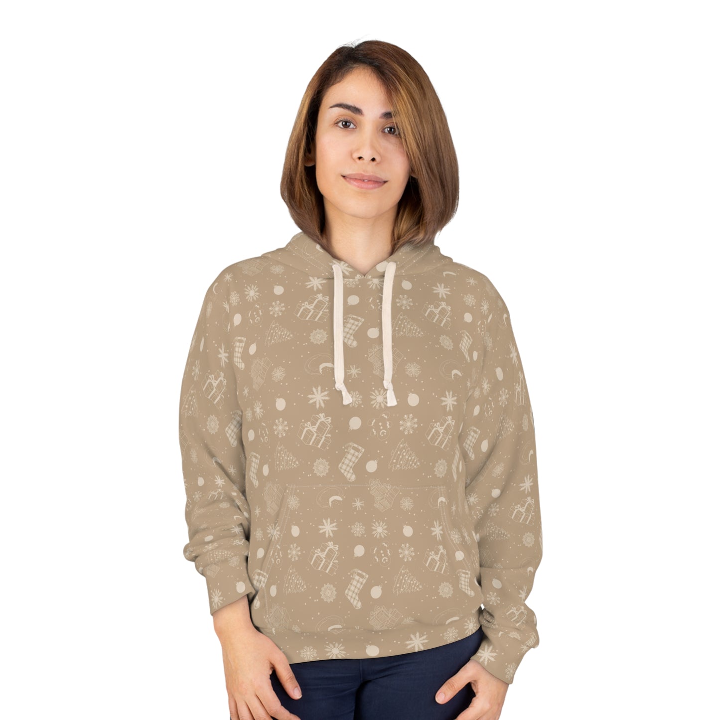 Beige Christmas - Cozy Winter Holiday Pullover Hoodie with Festive Print