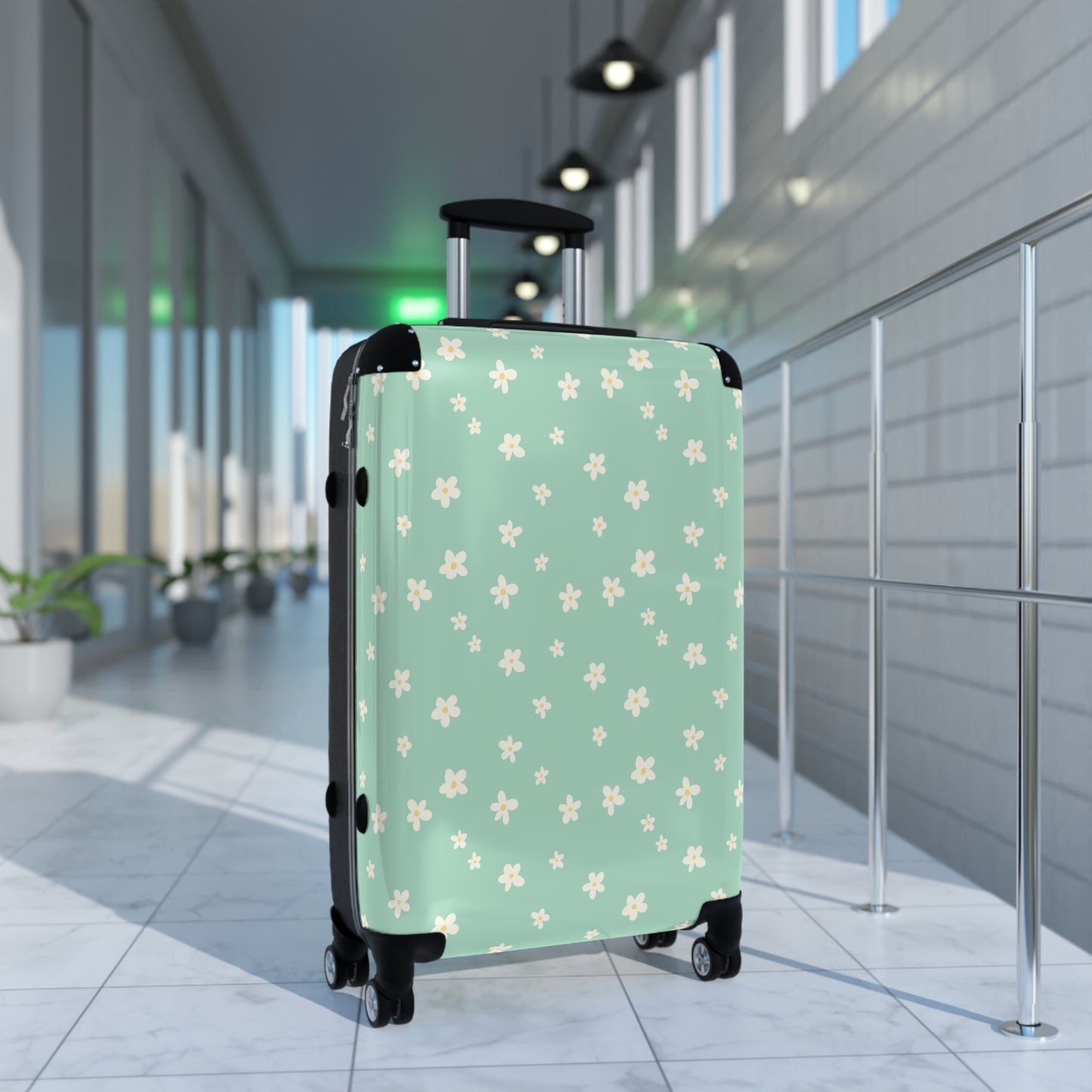 Sage Daisy Print Suitcase - Stylish Travel Luggage for Adventurers