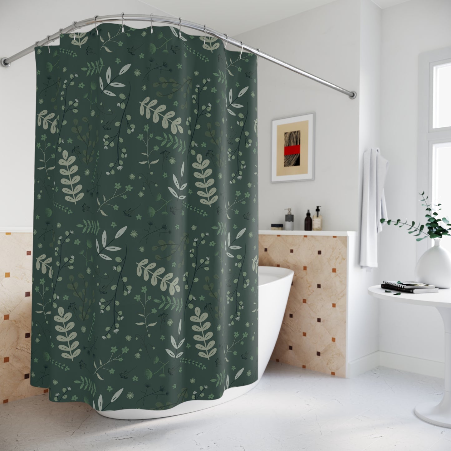 Botanical Green Shower Curtain - Nature-Inspired Bathroom Decor
