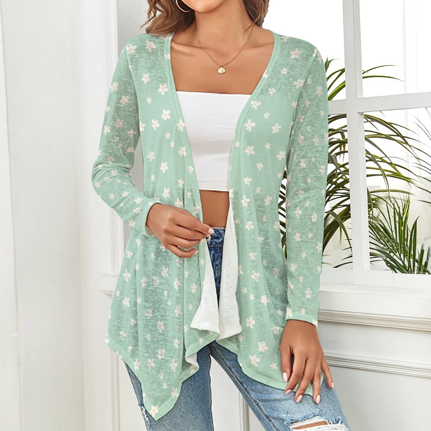 Drop Shoulder Women's Open Shirt with Irregular Hem NZ050 (All-Over Printing)