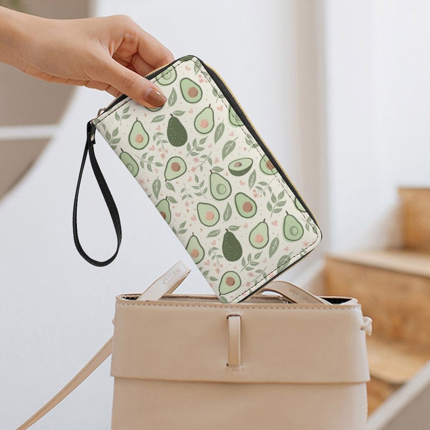 Leather Wallet with Wristlet Strap (2 Pictures on 2 Sides)