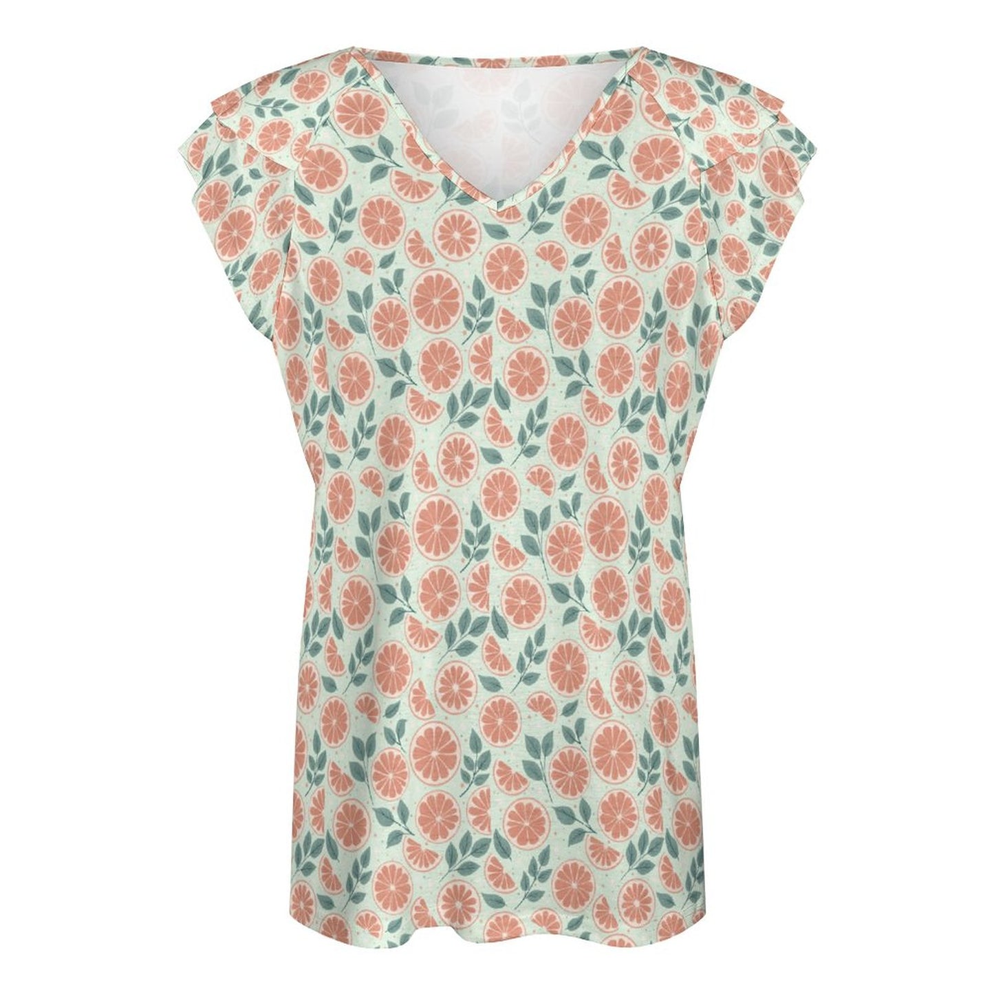 Ruffle V-Neck T-Shirt - Ruby Darling