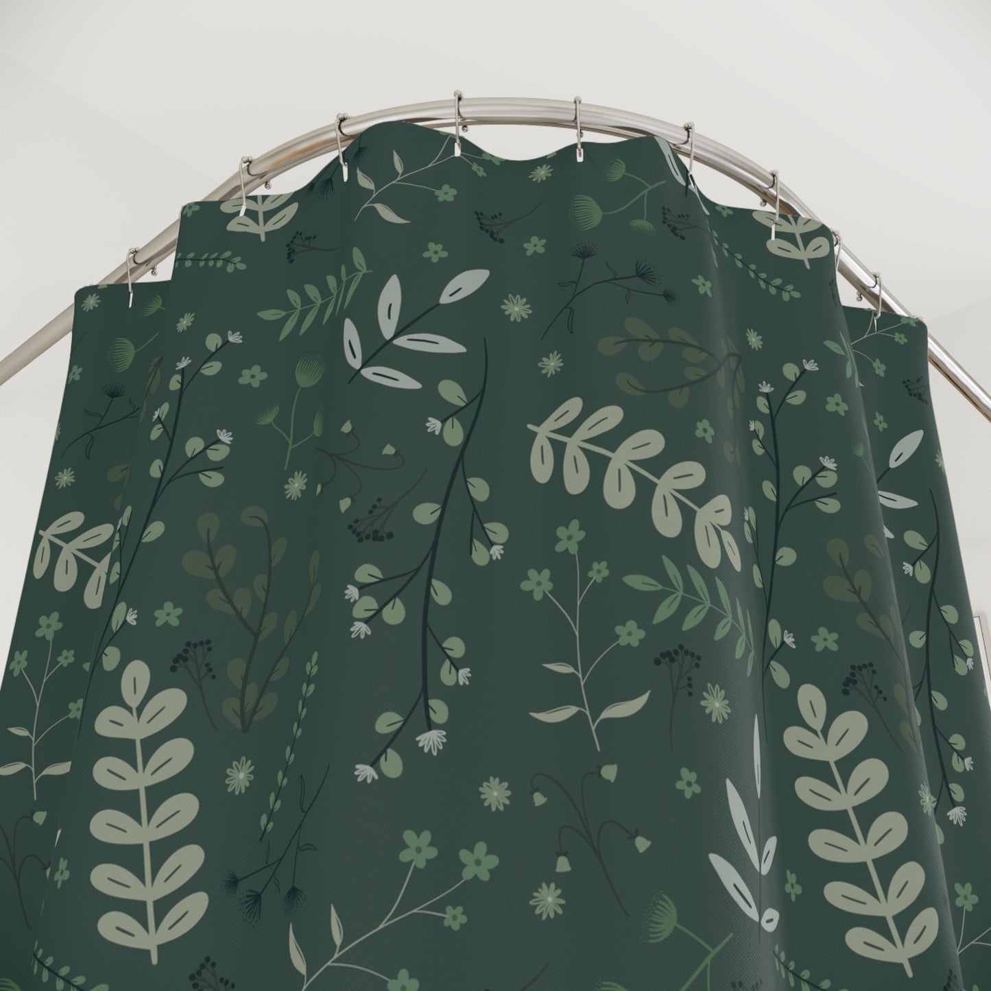 Botanical Green Shower Curtain - Nature-Inspired Bathroom Decor