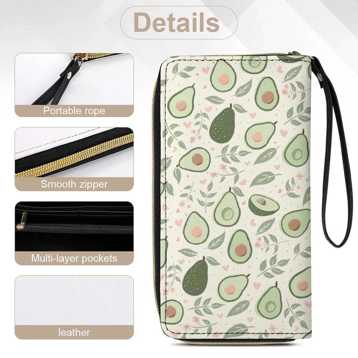 Leather Wallet with Wristlet Strap (2 Pictures on 2 Sides)