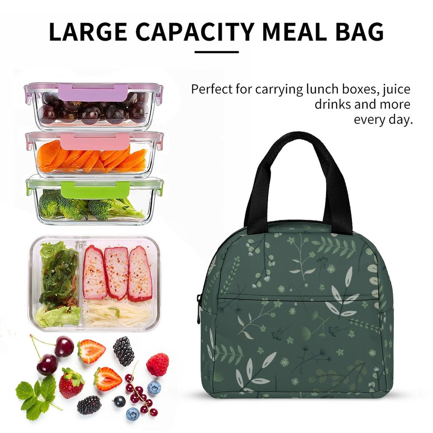 Insulated Lunch Bag with Pocket | Whispering Greens – Forest