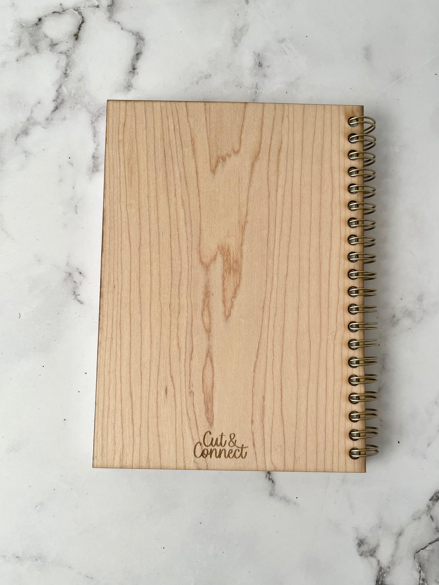 Handcrafted Solid Maple Wood Cover Spiral Notebook with Fern Drawing, 5x7, 100 Sheets