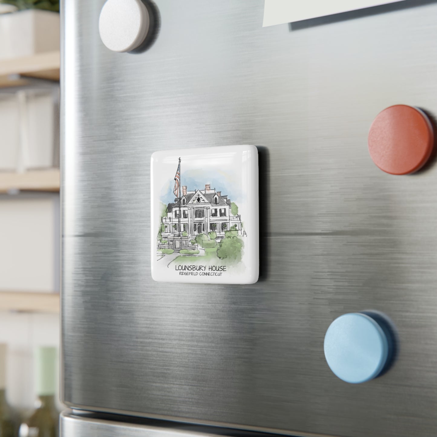 Lounsbury House Square Porcelain Magnet | Ridgefield Connecticut Souvenir | Home Decor