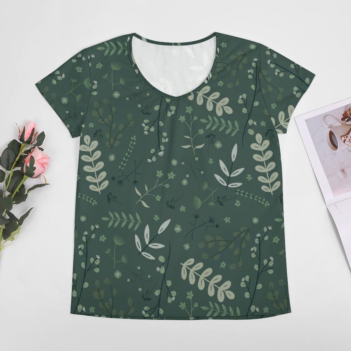 V-neck Short Sleeve T-Shirt | Whispering Greens – Forest