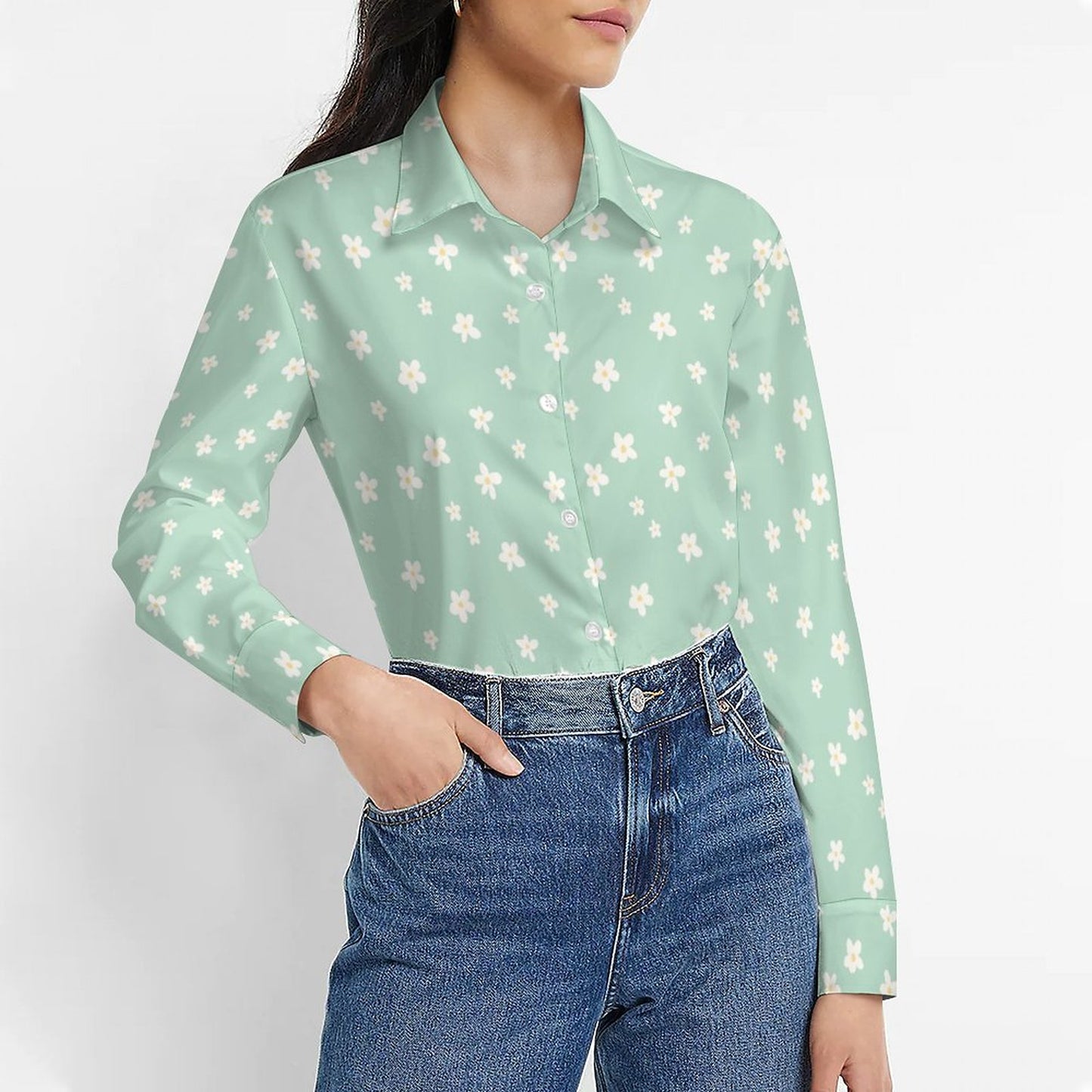 Women's Flower Blouse Long Sleeve DS20079 (All-Over Printing)