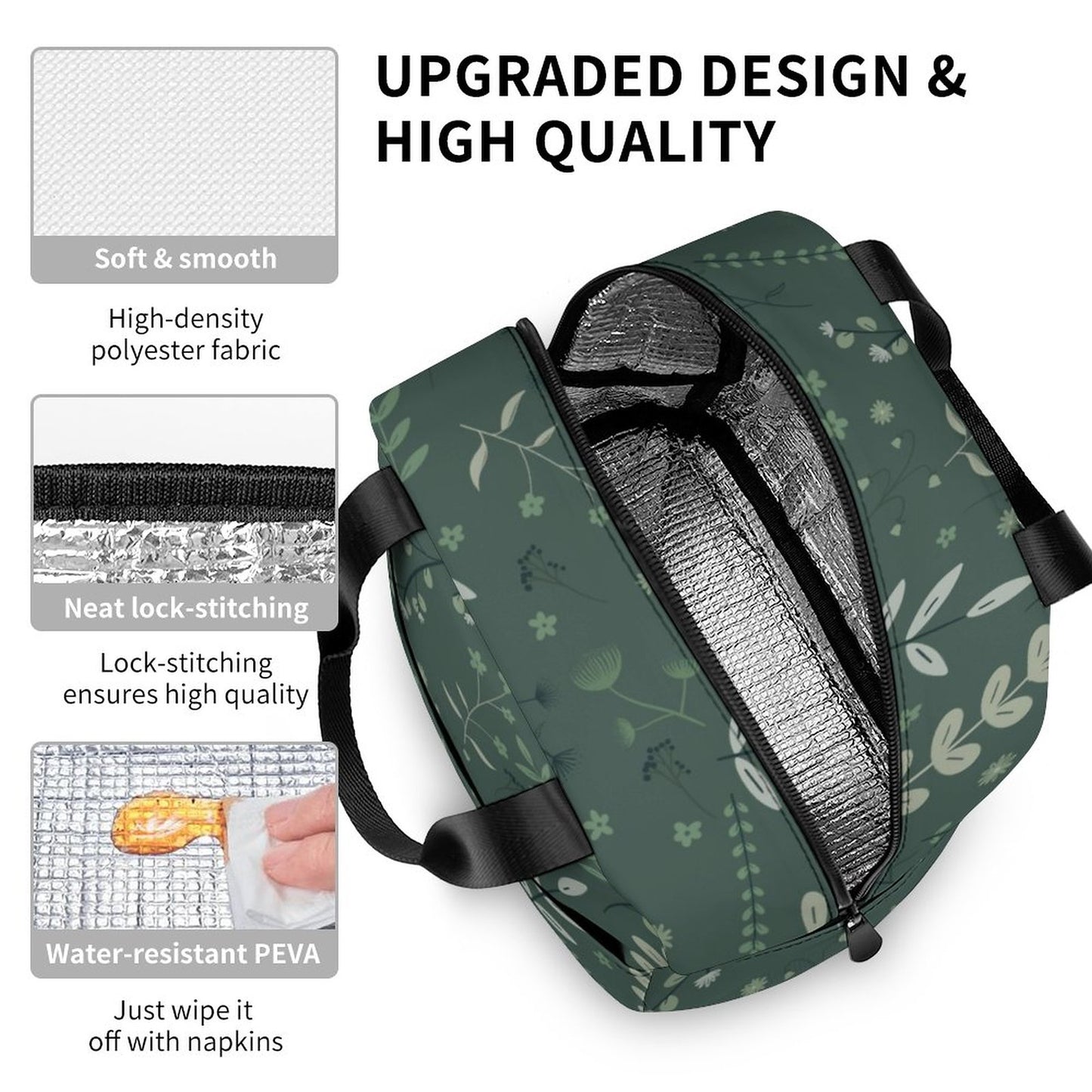 Insulated Lunch Bag with Pocket | Whispering Greens – Forest