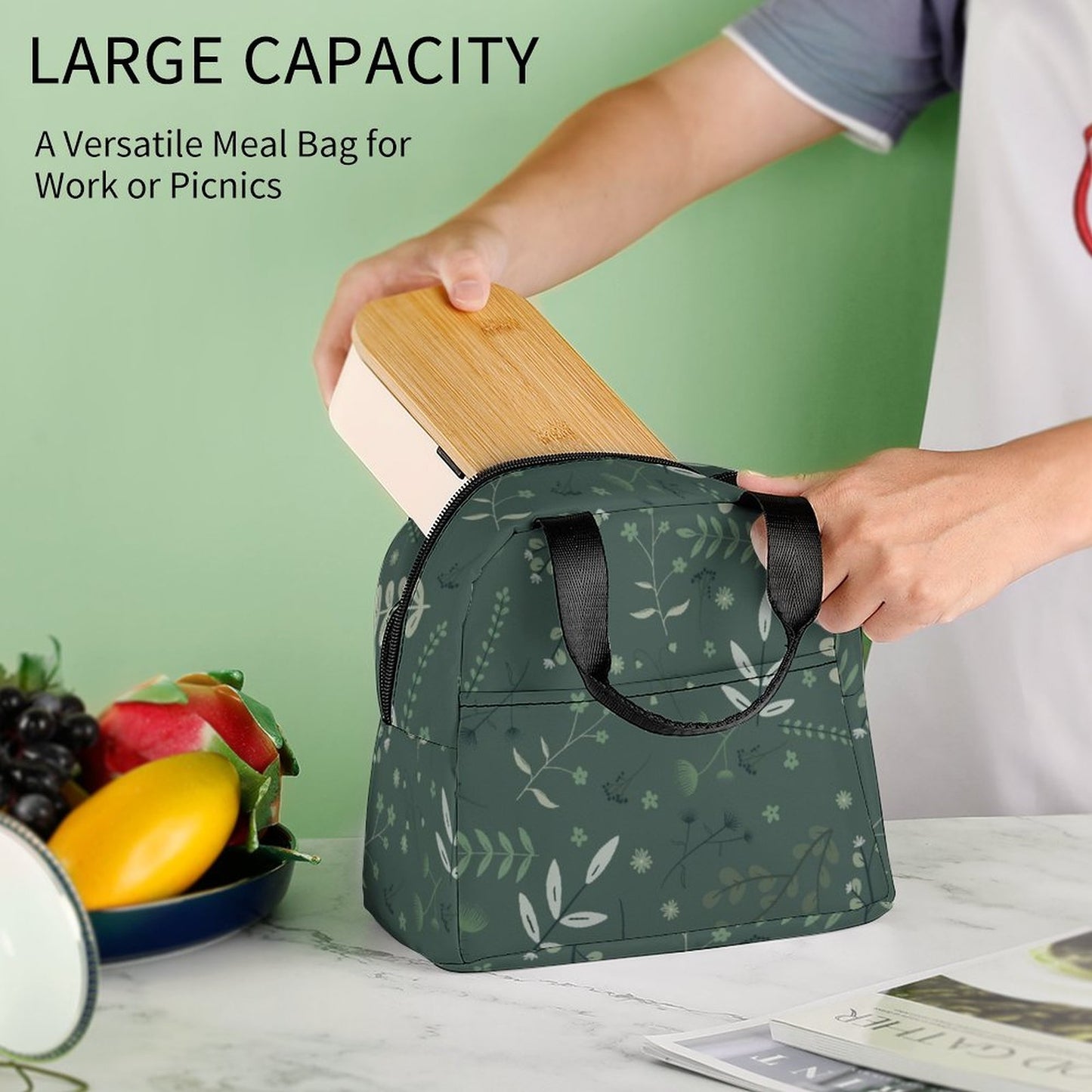 Insulated Lunch Bag with Pocket | Whispering Greens – Forest