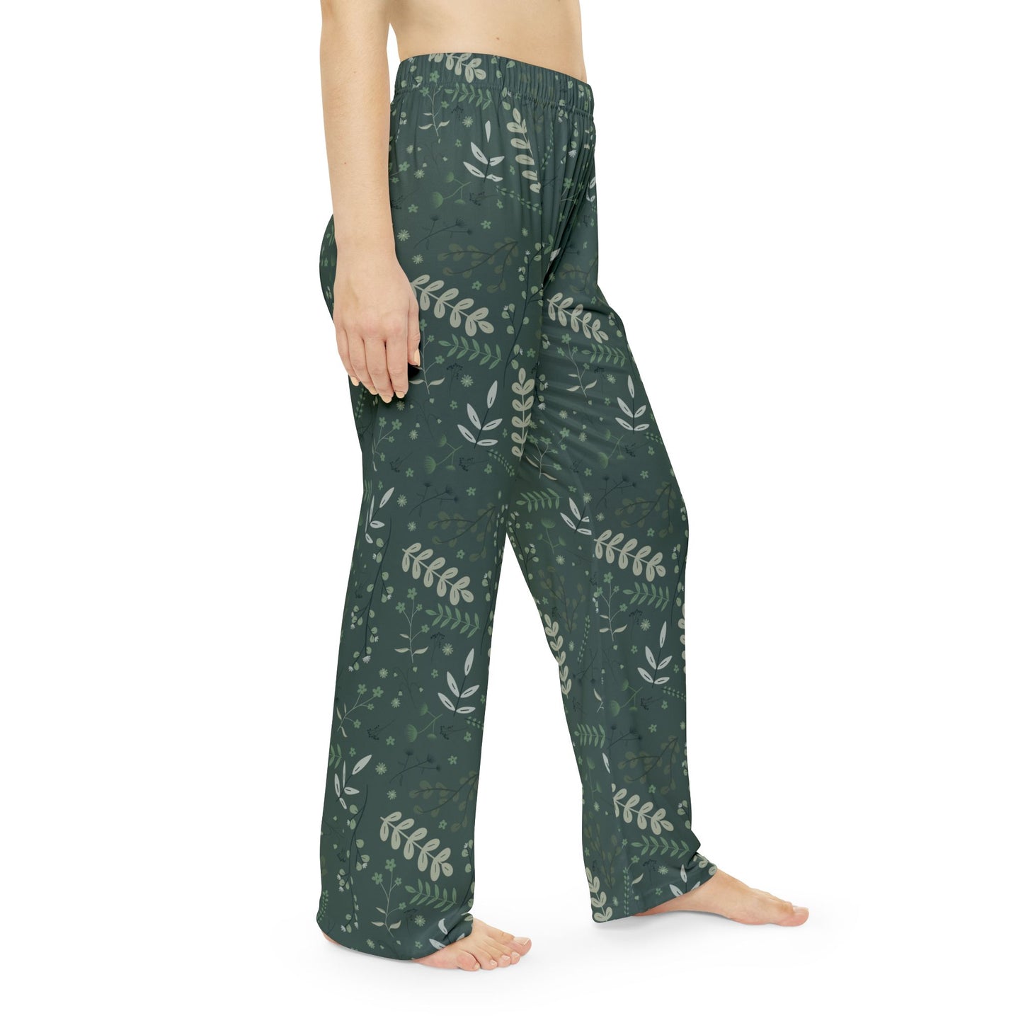 Cozy Women's Pajama Pants with Green Leaf Print | Comfortable Sleepwear for Relaxation & Home