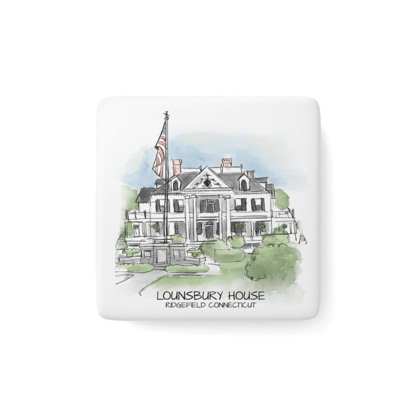 Lounsbury House Square Porcelain Magnet | Ridgefield Connecticut Souvenir | Home Decor
