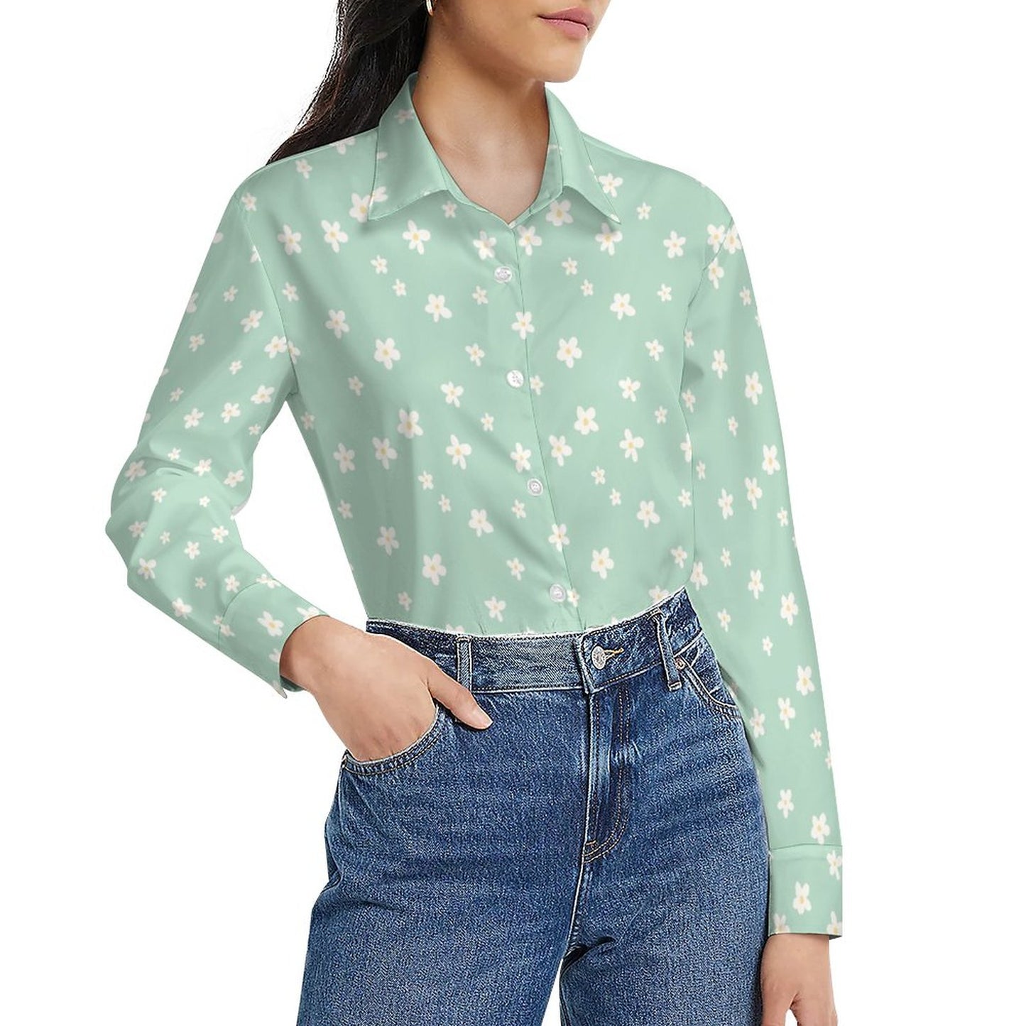 Women's Flower Blouse Long Sleeve DS20079 (All-Over Printing)