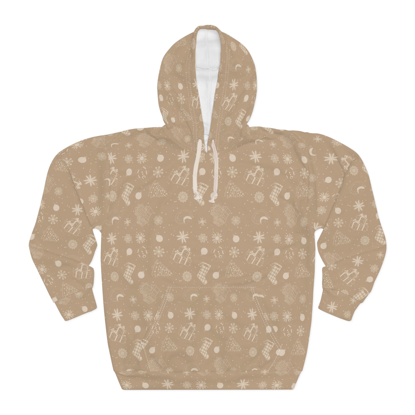 Beige Christmas - Cozy Winter Holiday Pullover Hoodie with Festive Print