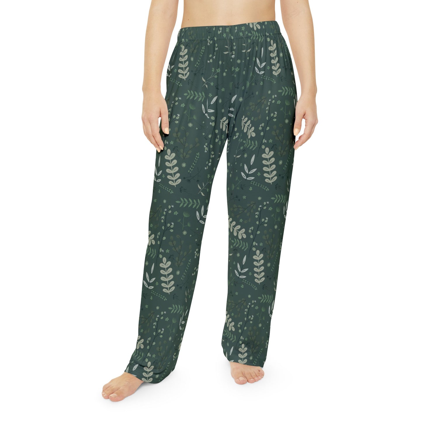 Cozy Women's Pajama Pants with Green Leaf Print | Comfortable Sleepwear for Relaxation & Home