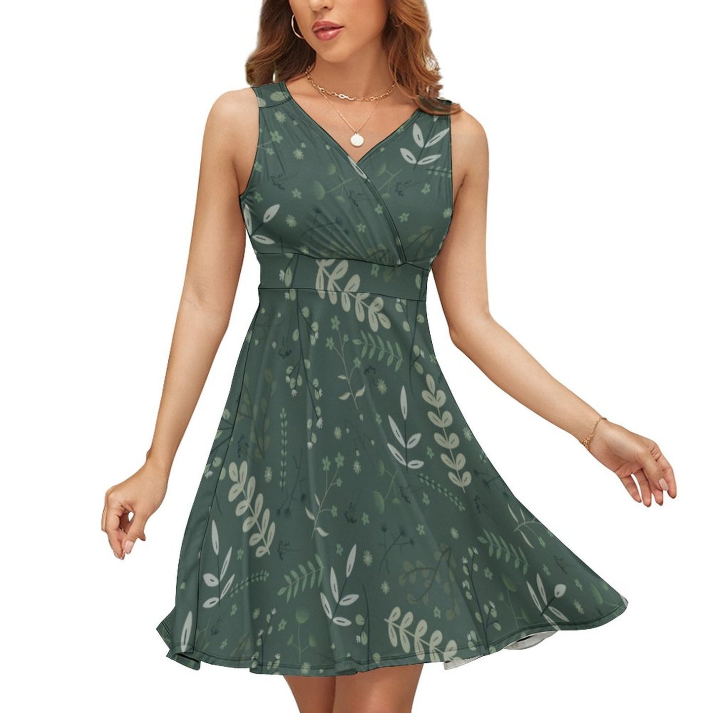 Sleeveless High Waist Dress | Whispering Greens – Forest