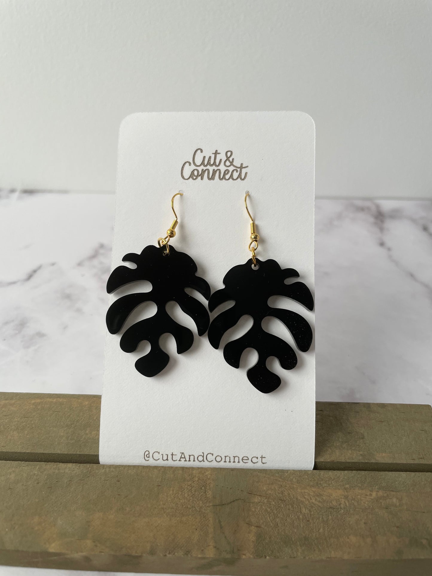 Earring- black montserrat leaf
