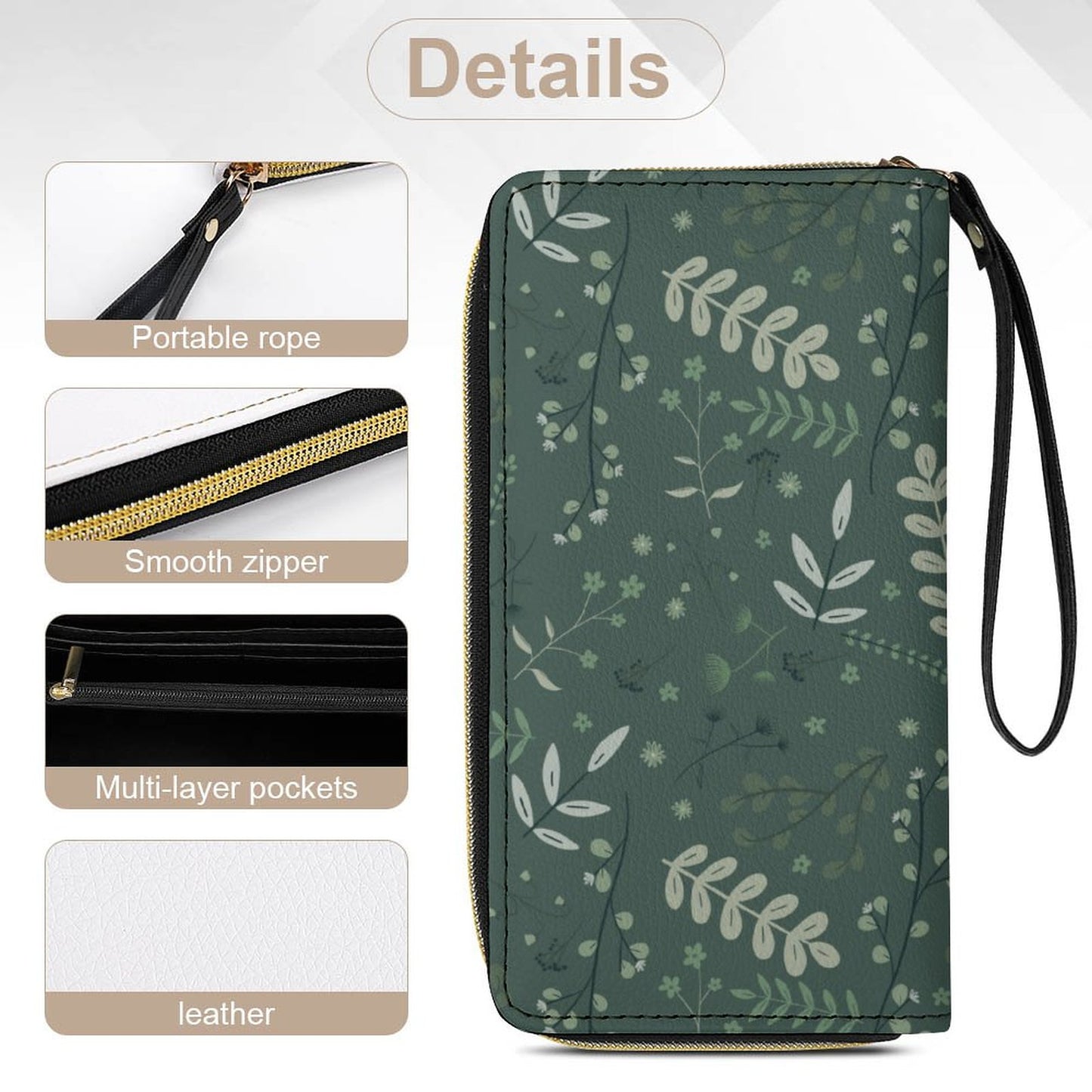 Leather Wallet with Wristlet Strap | Whispering Greens – Forest