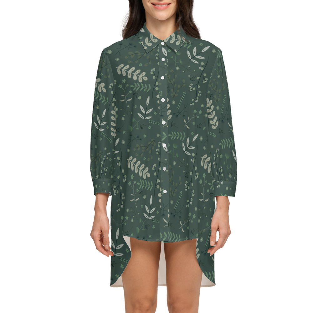 Women's High-Low Long-Sleeve Hem Shirt Silky-like Elegance