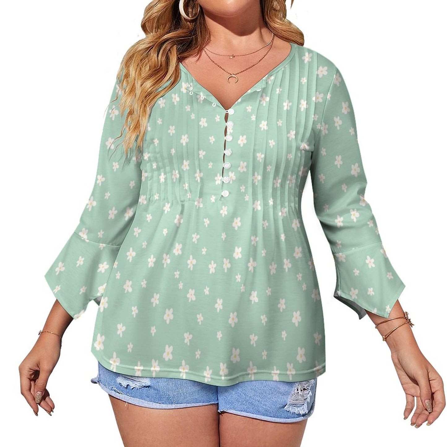 V-neck Women Top with Quarter Sleeve DS20150 (All-Over Printing)
