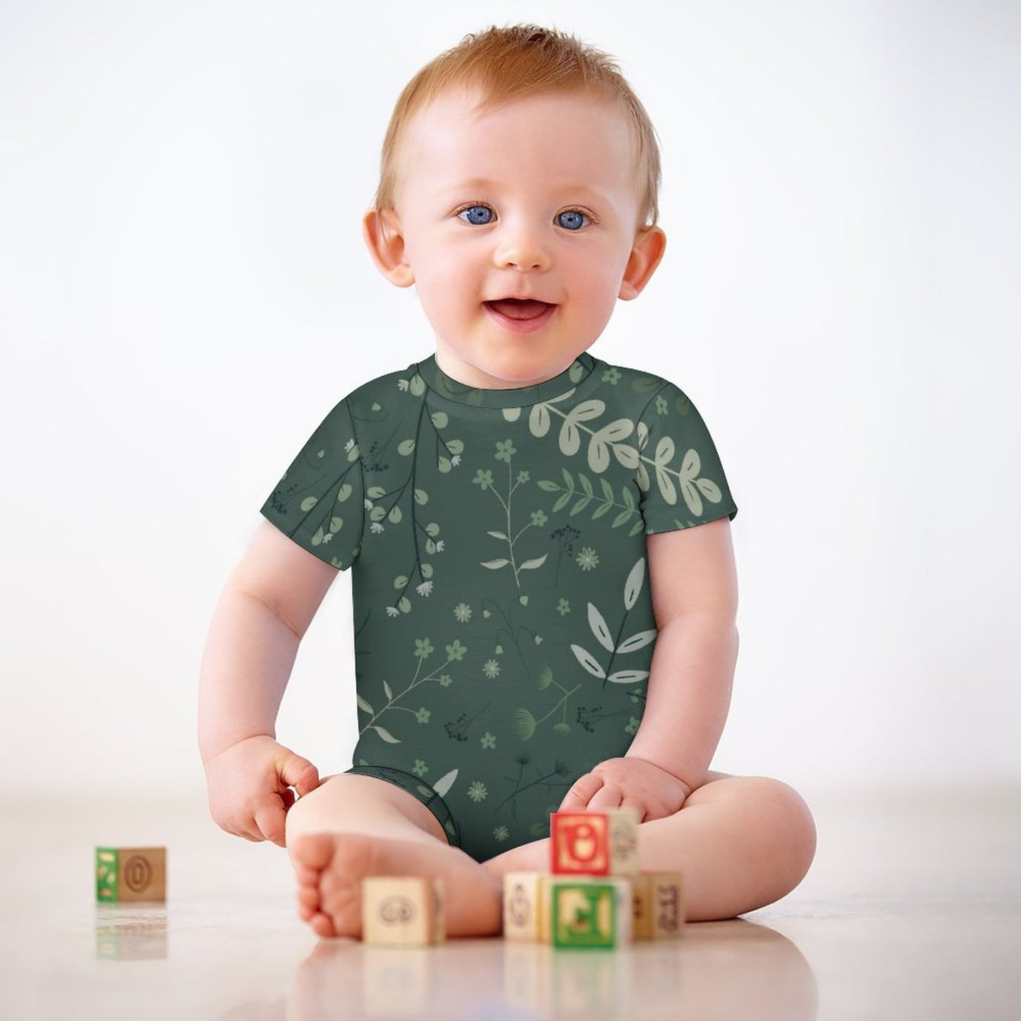 Short Sleeve Baby Bodysuit Romper | Whispering Greens – Forest