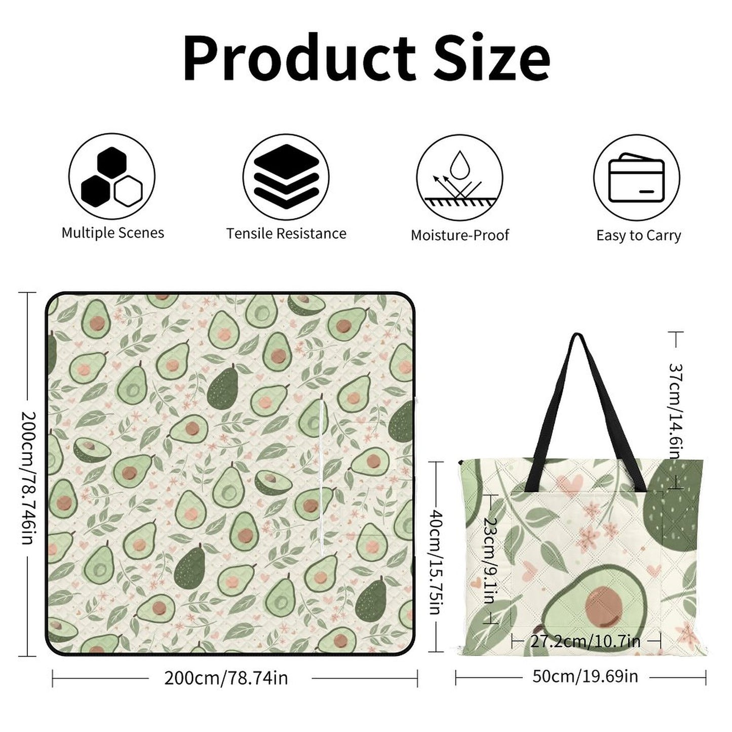Zipper Foldable Picnic Mat- 79"x79"/200x200cm