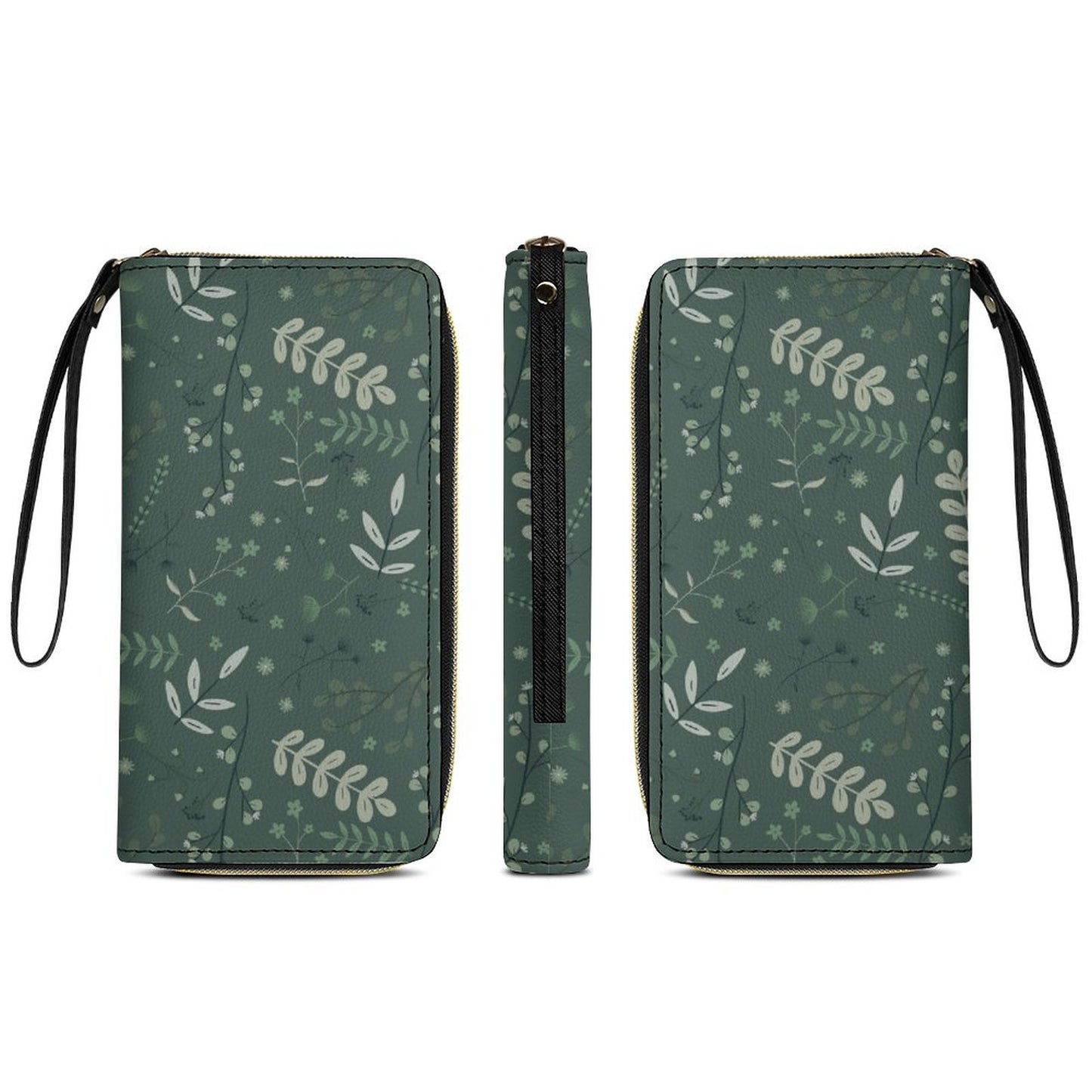 Leather Wallet with Wristlet Strap | Whispering Greens – Forest