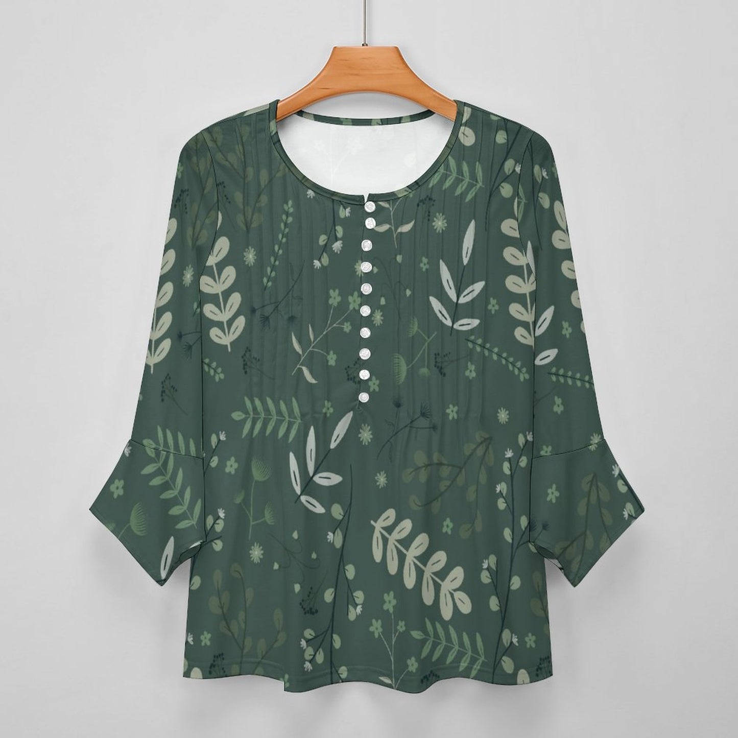V-neck Women Top with Quarter Sleeve | Whispering Greens – Forest