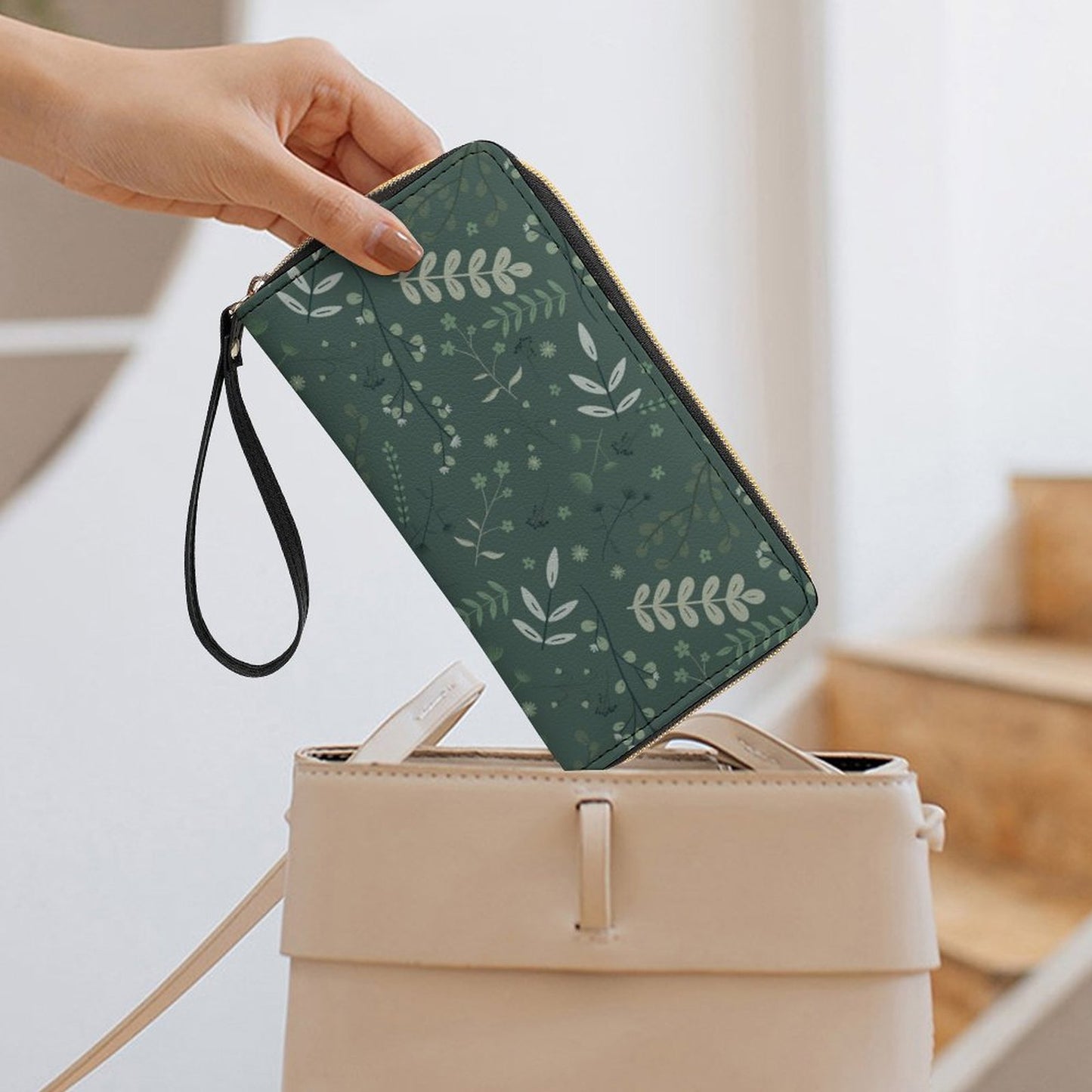 Leather Wallet with Wristlet Strap | Whispering Greens – Forest