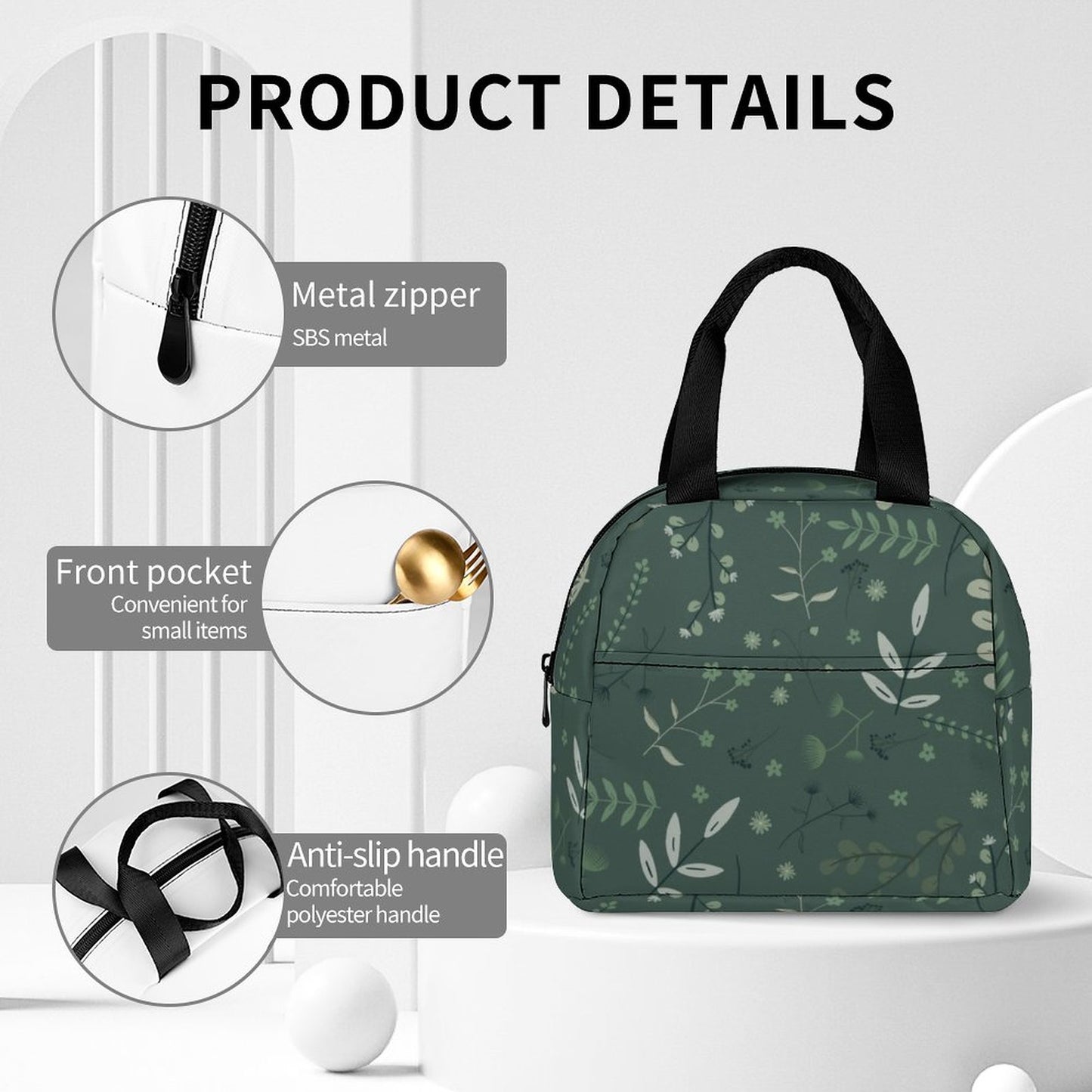 Insulated Lunch Bag with Pocket | Whispering Greens – Forest