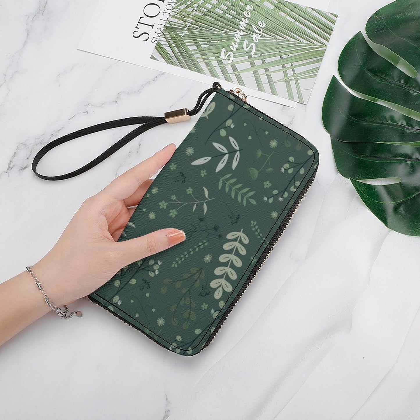Vertical Wristlet Wallet | Whispering Greens – Forest