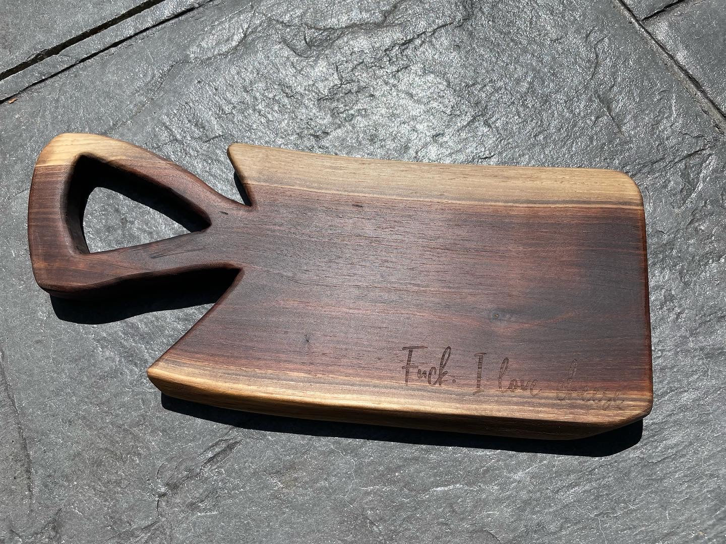 Handcrafted Walnut Cheese Board - ‘Fuck, I Love Cheese’ Serving Tray