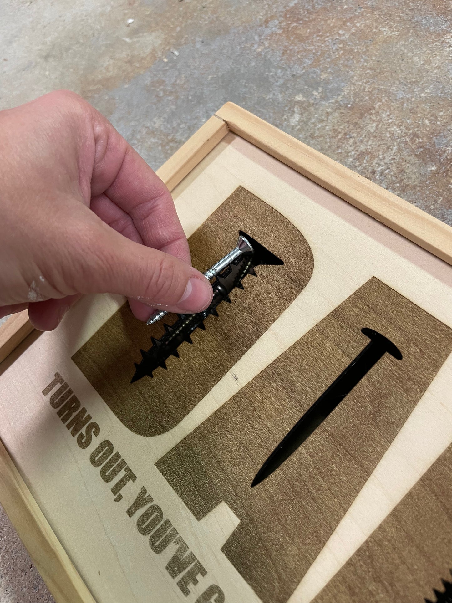 Recycled Wooden Fastener Sorter for Dad - ‘Dad. Turns out, you’ve got a screw loose