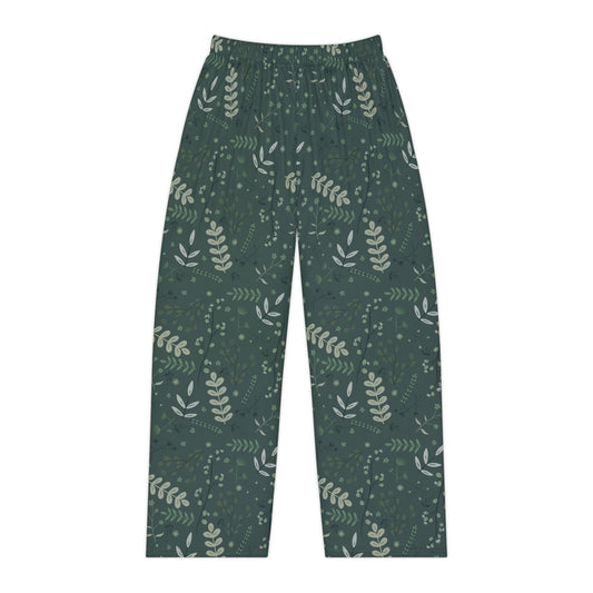 Cozy Women's Pajama Pants with Green Leaf Print | Comfortable Sleepwear for Relaxation & Home