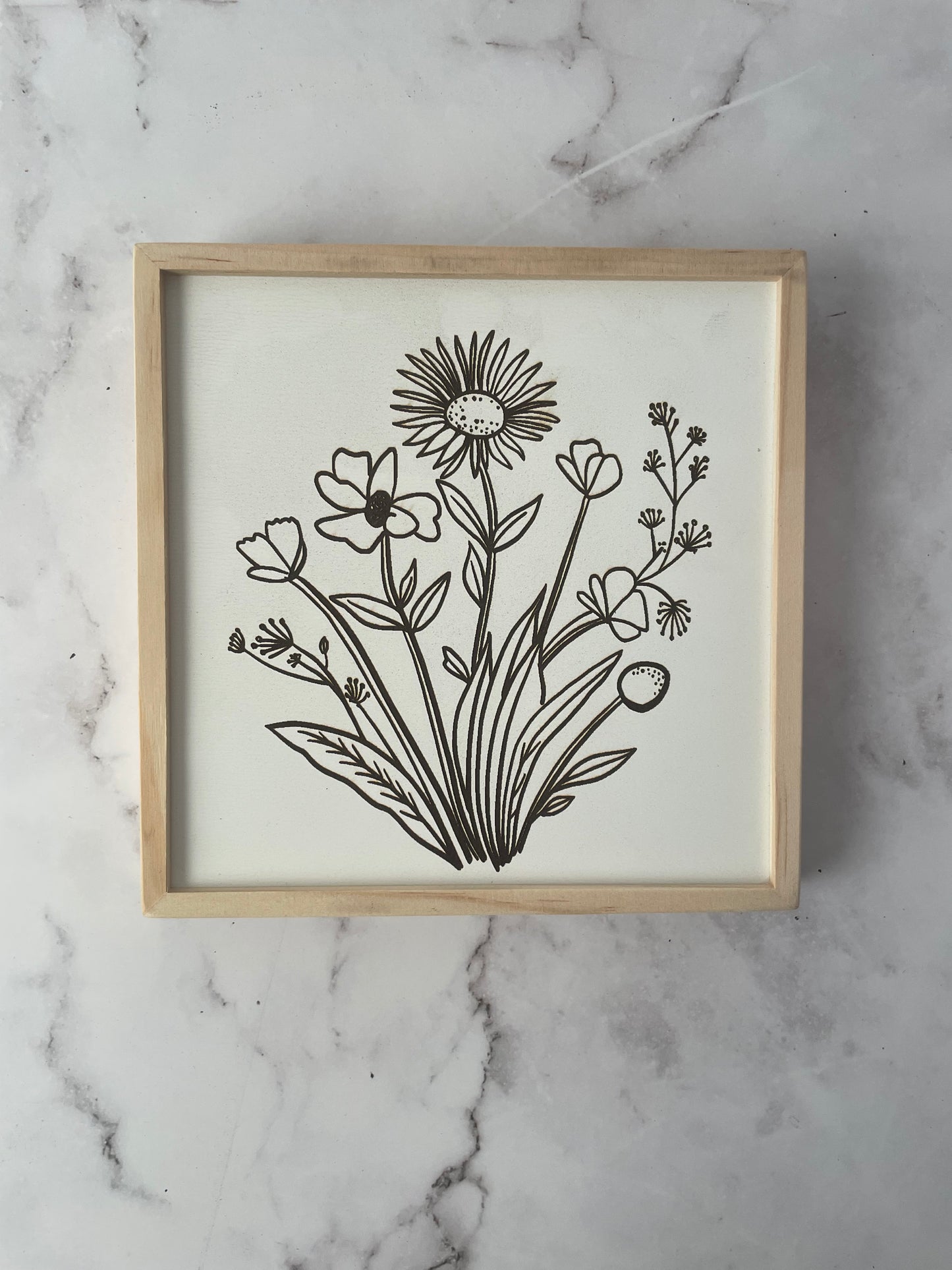 5x5 Botanical Floral Engraved Wooden Frame Canvas Art