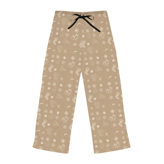 Beige Christmas - Cozy Holiday Women's Pajama Pants - Festive Winter Design