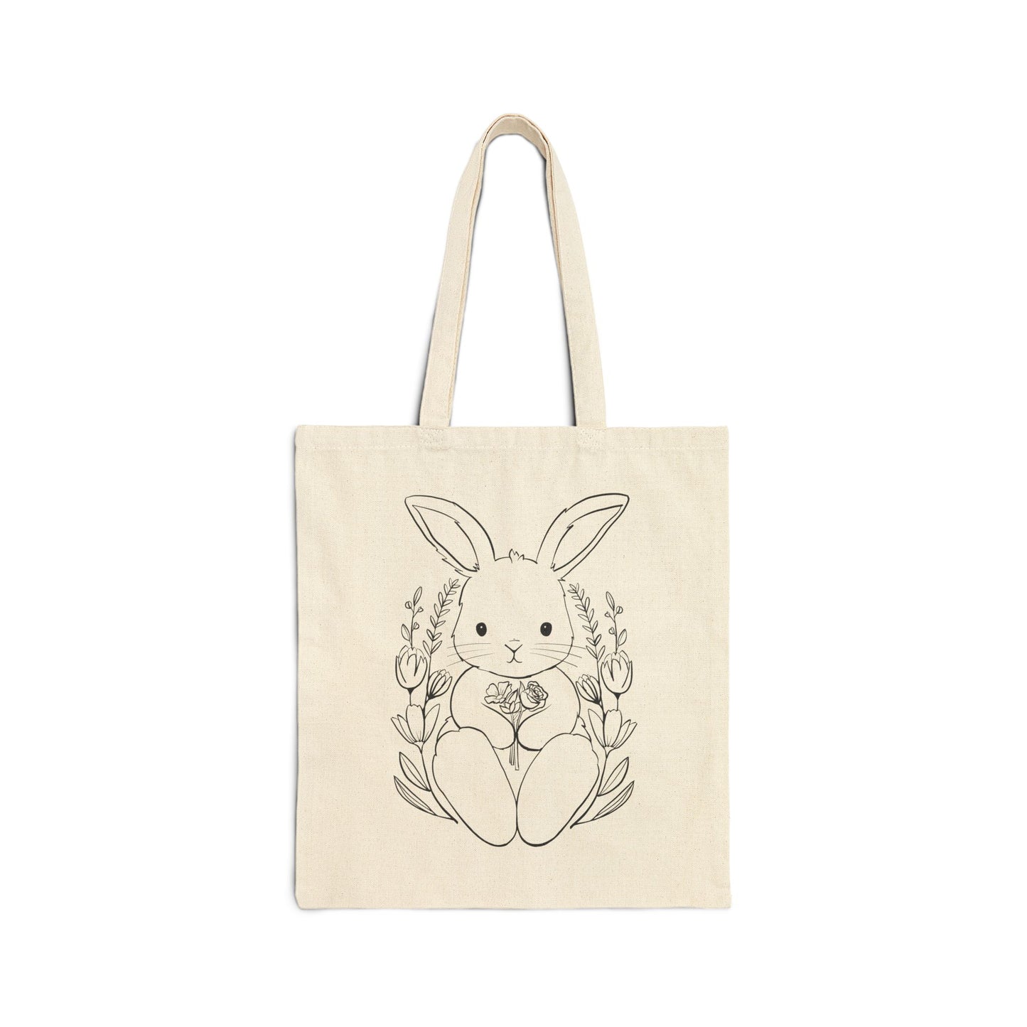 Easter Bunny Cotton Canvas Tote Bag - Cute Floral Design